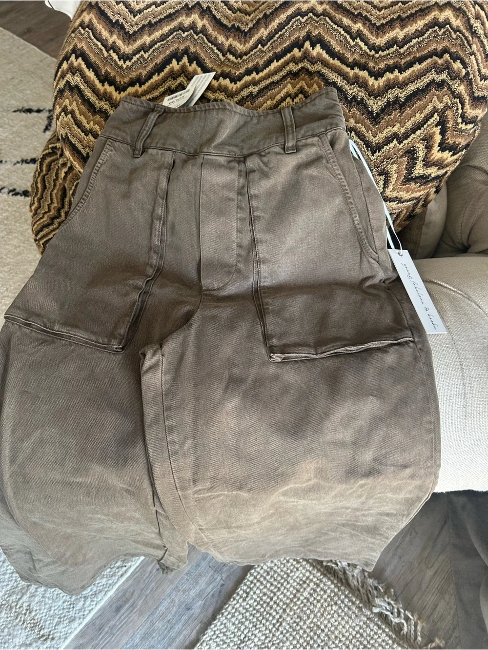 Young Fabulous & Broke Cropped Wide-Leg Cargo Pants in Olive